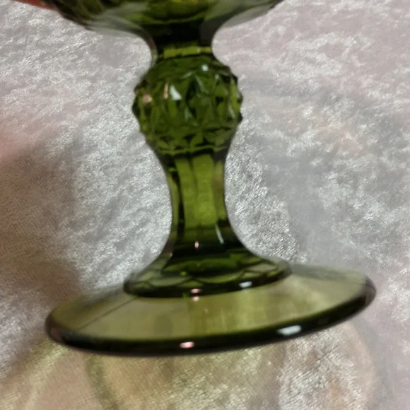 Vintage Glass Diamond Point Green Water Goblet, Mid Century Glass - Picture 5 of 9